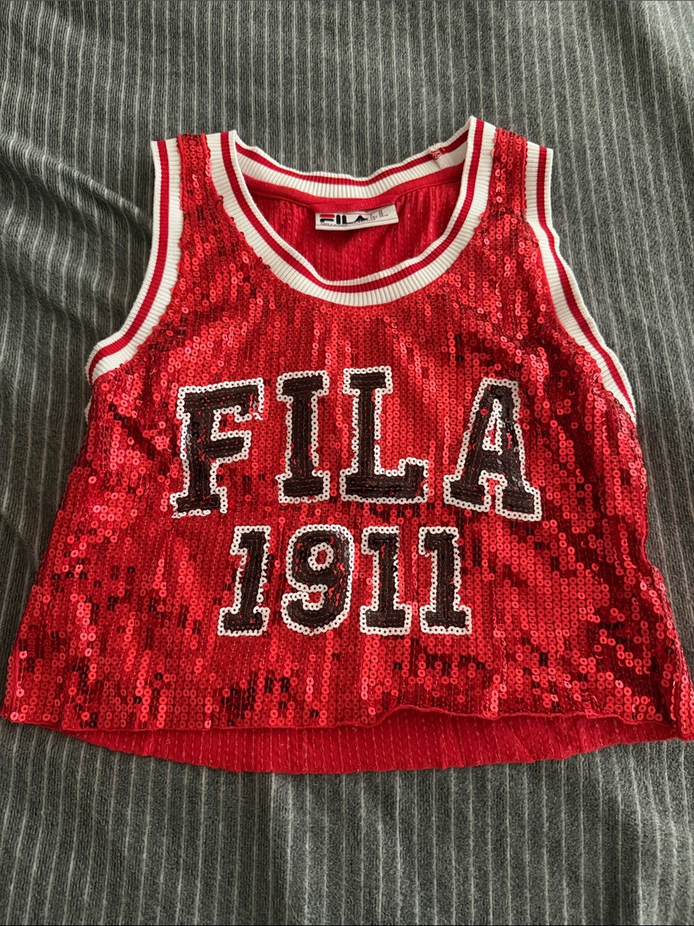 Fila Red Sequin Tank Top with White Trim